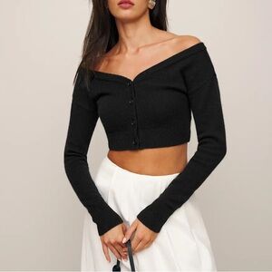 Reformation black cashmere cropped cardigan